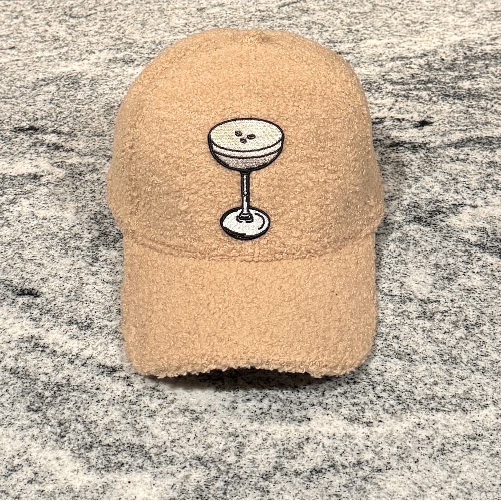 New Custom Designed Tan Fuzzy Sherpa Teddy Cap with Espresso Martini